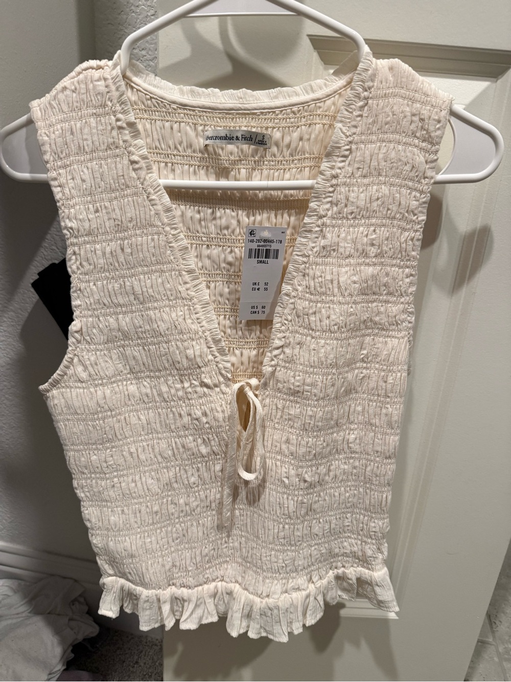 Abercrombie & Fitch Cream Smocked V-Neck Tie Tank
